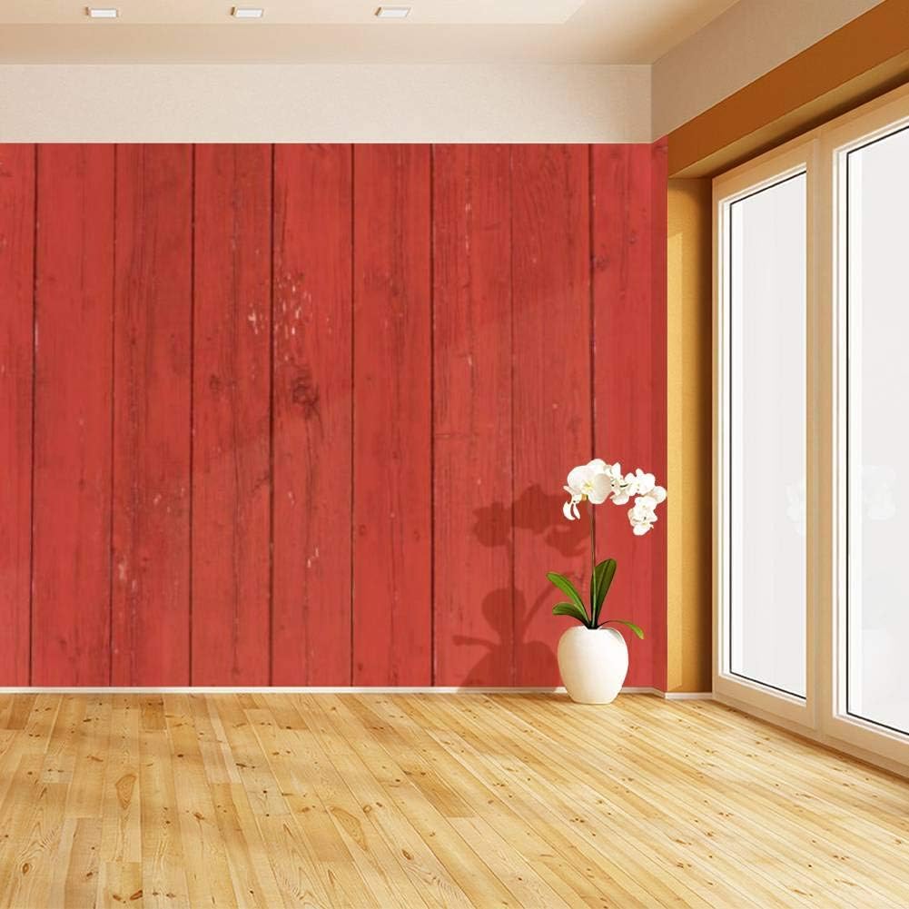 RECETHROWS Mural de pared vertical Oxblood rojo granero tableros y tablones fondo pelar y pegar, papel tapiz autoadhesivo, adhesivo de pared grande,