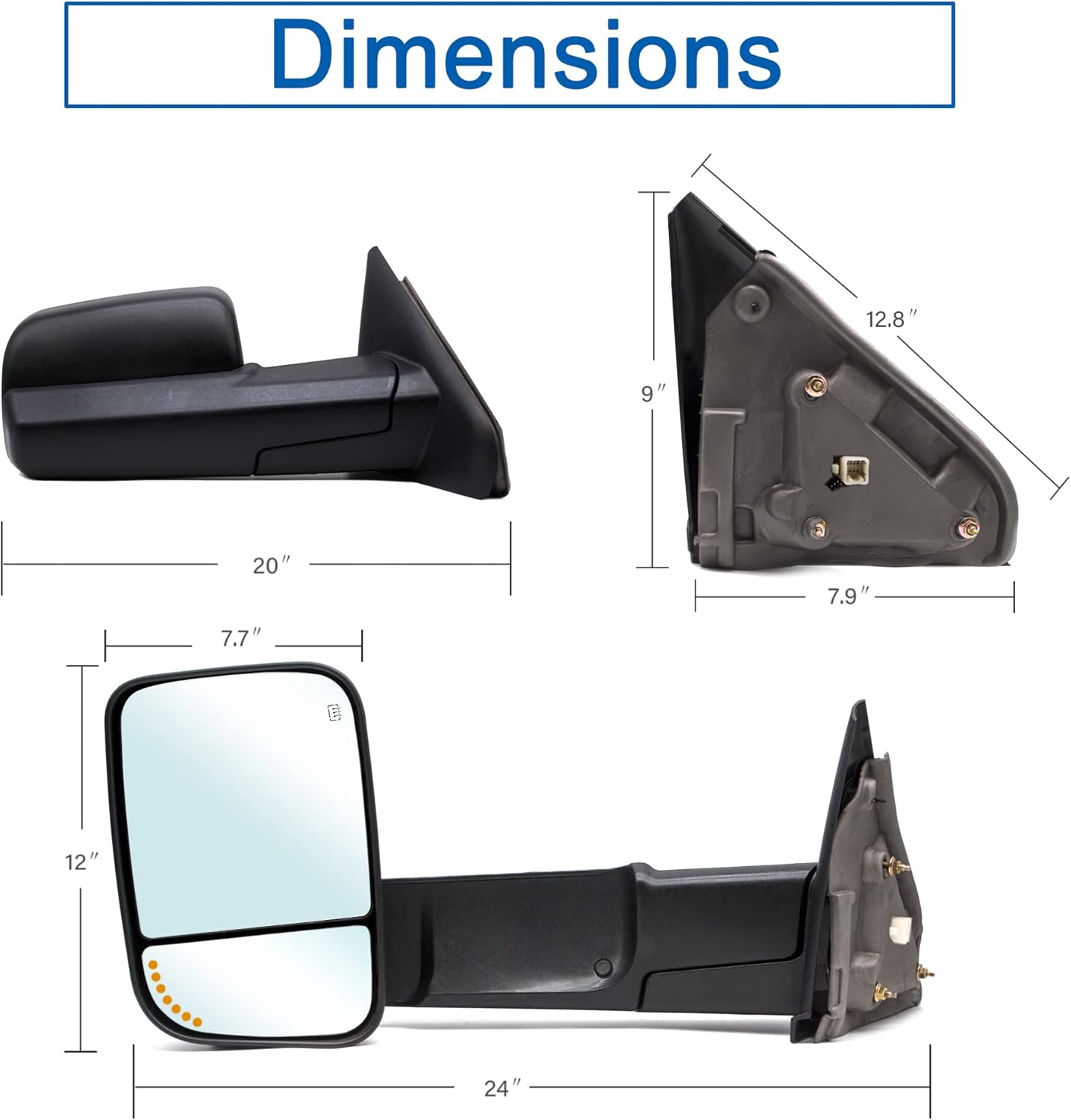 JZSUPER Estilo mejorado Espejos de remolque aptos para Dodge Ram 1500 2002-2008, Ram 2500 3500 2003-2009 con señal de flecha calentada eléctrica en