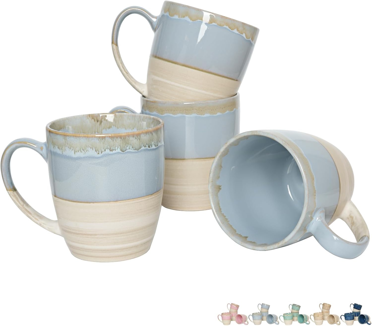 Bosmarlin Juego de 4 tazas de café de cerámica, 16 onzas, 5 colores para elegir, tazas de té, aptas para lavavajillas y microondas, esmalte reactivo