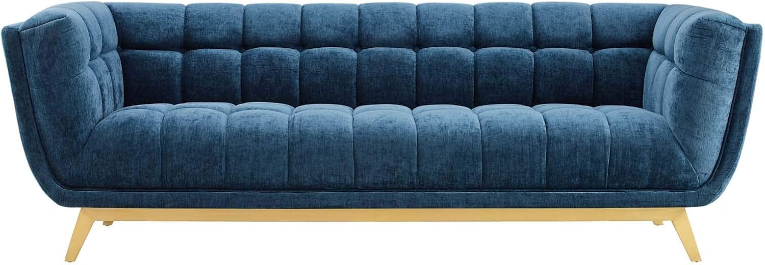 Modway Bestow – Sofá capitoné de terciopelo de alto rendimiento, azul marino