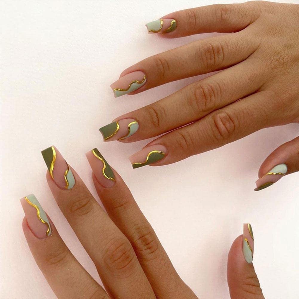 24 uñas postizas largas tipo ataúd desmontables y portátiles, cobertura completa, puntas de uñas de bailarina francesa, uñas postizas a presión,