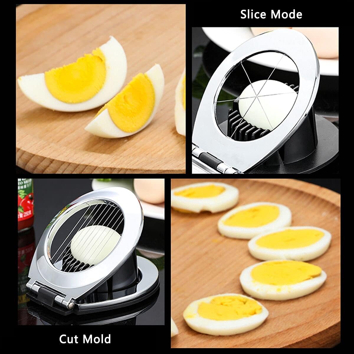 Cortador de huevos, cortador de huevos para huevos duros, alambre de acero inoxidable con 3 estilos de rebanar