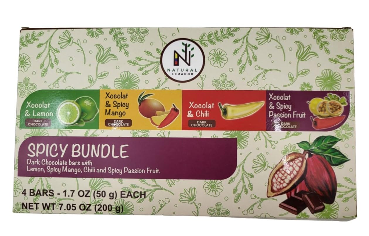 PAQUETE PICANTE NATURAL ECUADOR XOCOLAT (4 artículos) Limón, Mango Picante, Chile, Maracuyá Picante