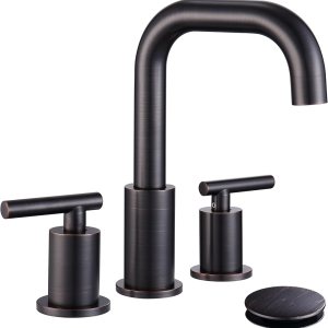 Grifo de baño de bronce aceitado de 3 agujeros, 2 manijas de bronce frotado, grifo de baño generalizado con fregadero, drenaje desplegable y líneas Grifo de baño de bronce aceitado de 3 agujeros, 2 manijas de bronce frotado, grifo de baño generalizado con fregadero, drenaje desplegable y líneas