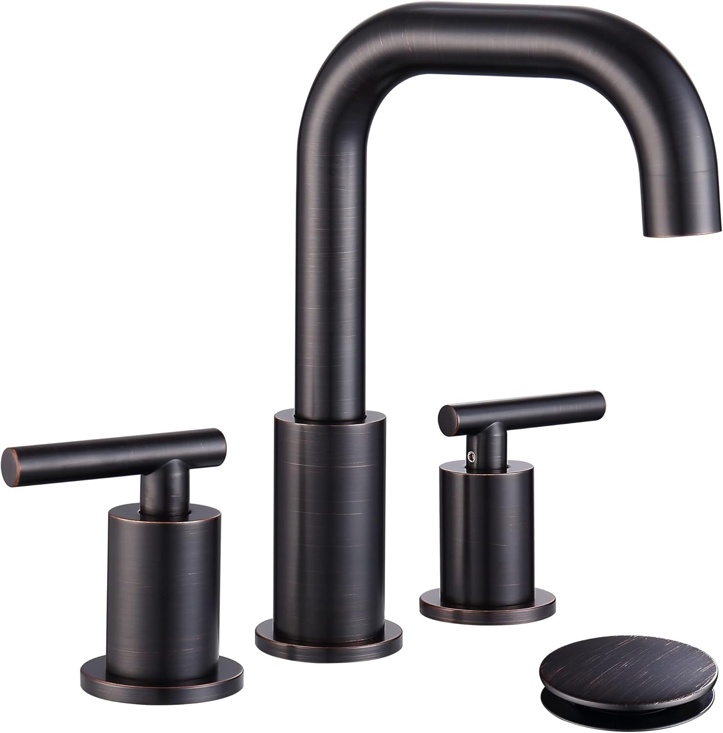 Grifo de baño de bronce aceitado de 3 agujeros, 2 manijas de bronce frotado, grifo de baño generalizado con fregadero, drenaje desplegable y líneas