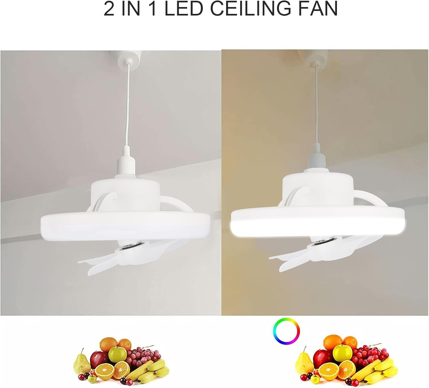 Ventilador de techo regulable Ventilador de techo para habitación de niños, luz de ventilador de techo de 5 aspas, lámpara de luz LED Ventilador de