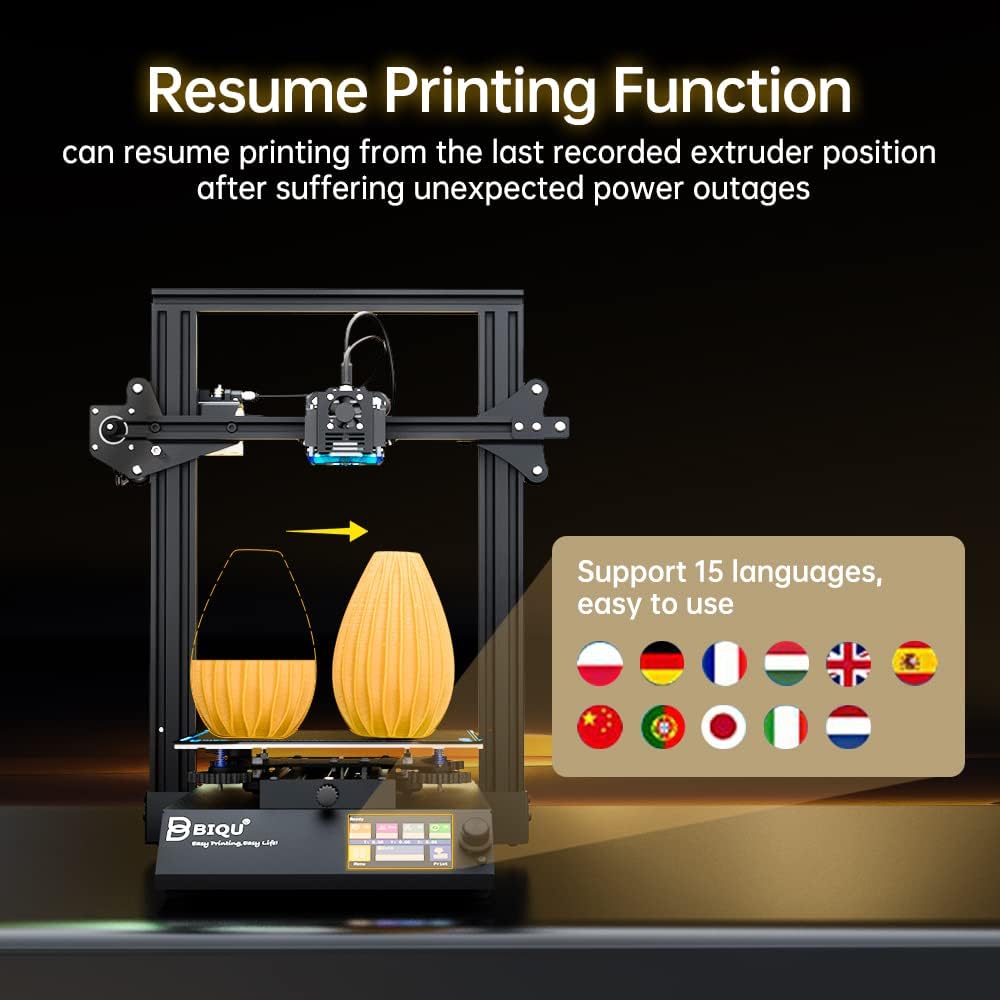 Impresora 3D, impresoras 3D BIQU B1 FDM con placa base silenciosa de 32 bits, superficie de construcción extraíble, diseño de código abierto,