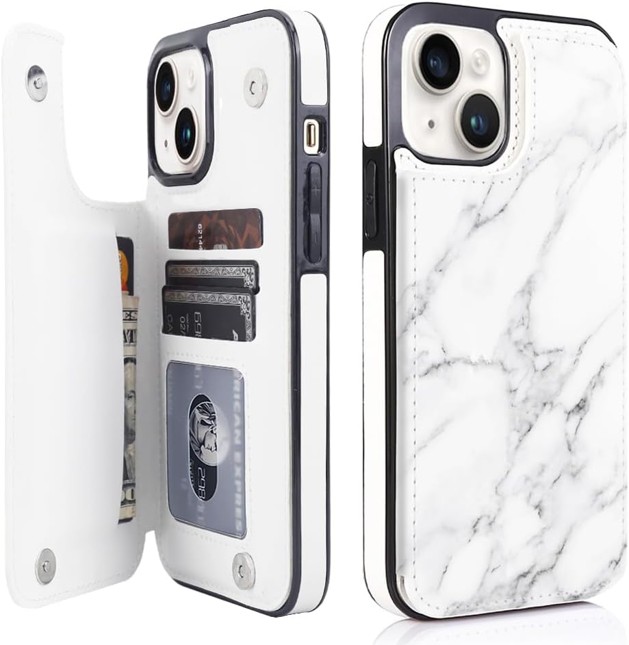 uCOLOR Funda compatible con iPhone 15 de 6.1 pulgadas con ranura para tarjetero, función atril, doble cierre magnético y diseño de bloqueo RFID