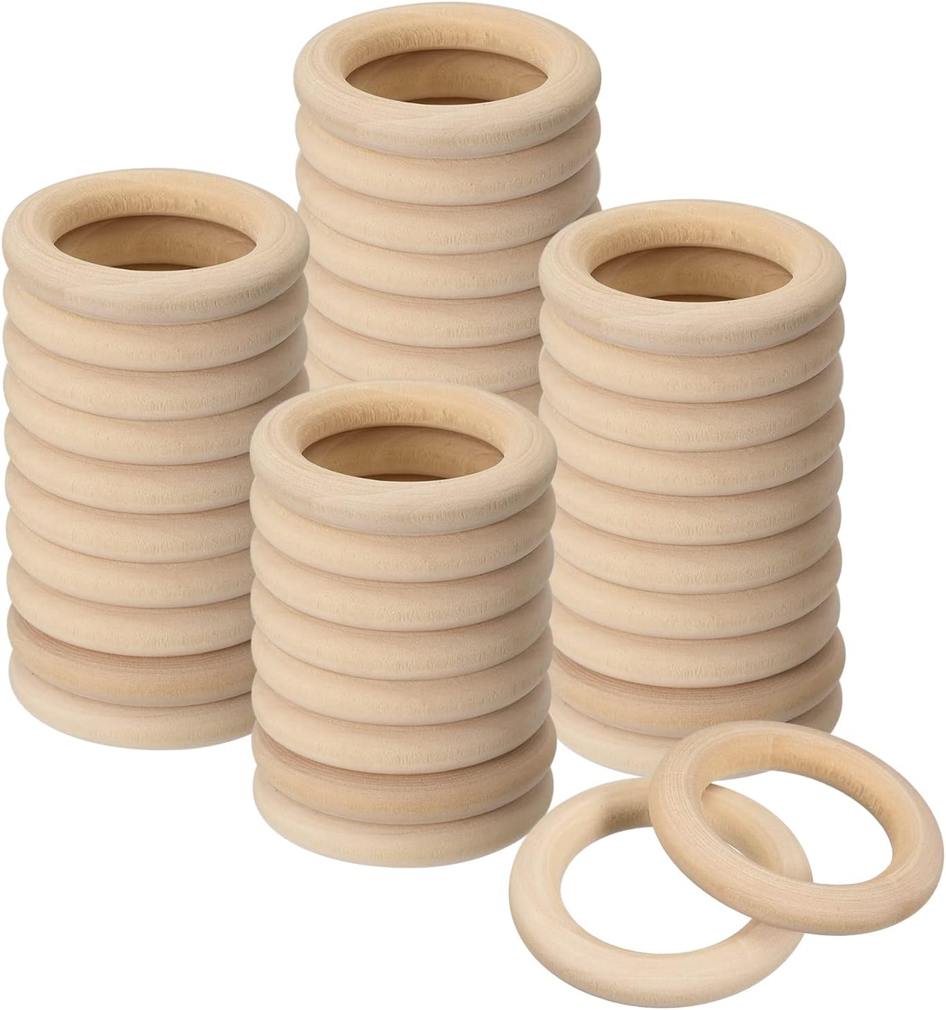 uxcell 50 anillos de madera natural de 1.575 in (1.6 pulgadas), círculos de madera lisa sin terminar de 0.276 in de grosor para manualidades, tejer,