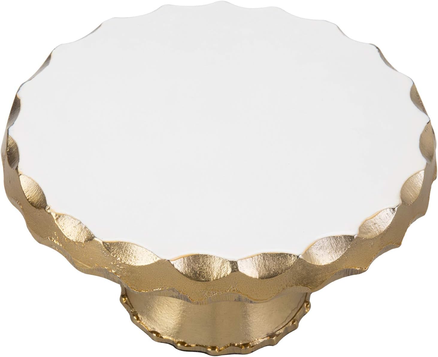 MyGift Soporte redondo de aluminio para tartas de 8 pulgadas en tono dorado con parte superior blanca, soporte para cupcakes elevador de postres,