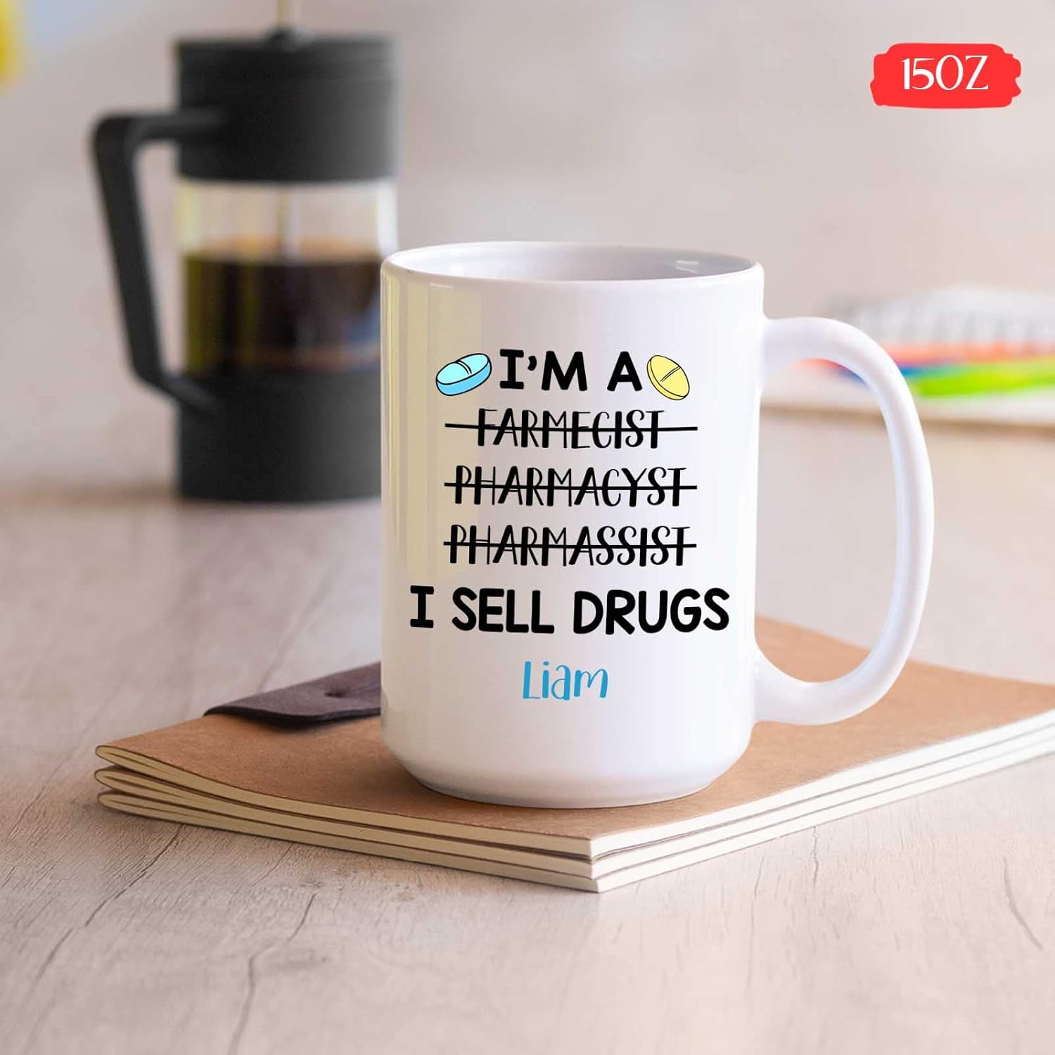 Taza de farmacéutico personalizada, taza con texto en inglés “I Sell Drugs Mug I Sell Drugs Cup, Custom Pharmacheist”, Taza de café farmacéutico,