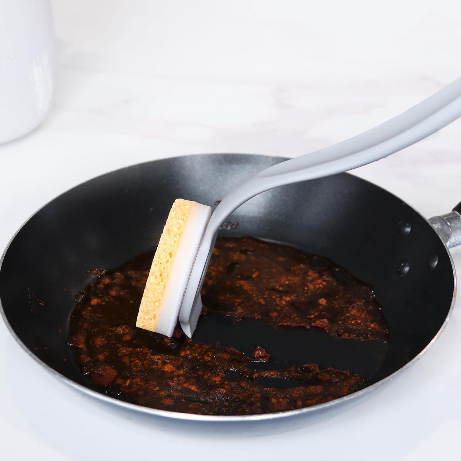 DrDirt Esponja de cocina con asa, 2 esponjas redondas de pulpa de madera y 1 esponja de limpieza redonda para fregar, antiarañazos, uso multiusos