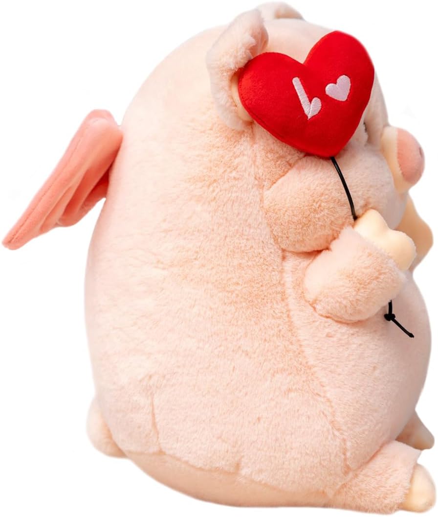 ELAINREN Juguete de peluche de cerdo de cortejo, adorable muñeca de peluche rosa con decoración de corazón, peluche de cerdito de anime japonés para