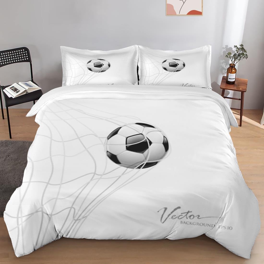 Juego de funda de edredón, juego de ropa de cama de fútbol verde y azul para decoración de dormitorio de niños y adultos, juego de funda de edredón