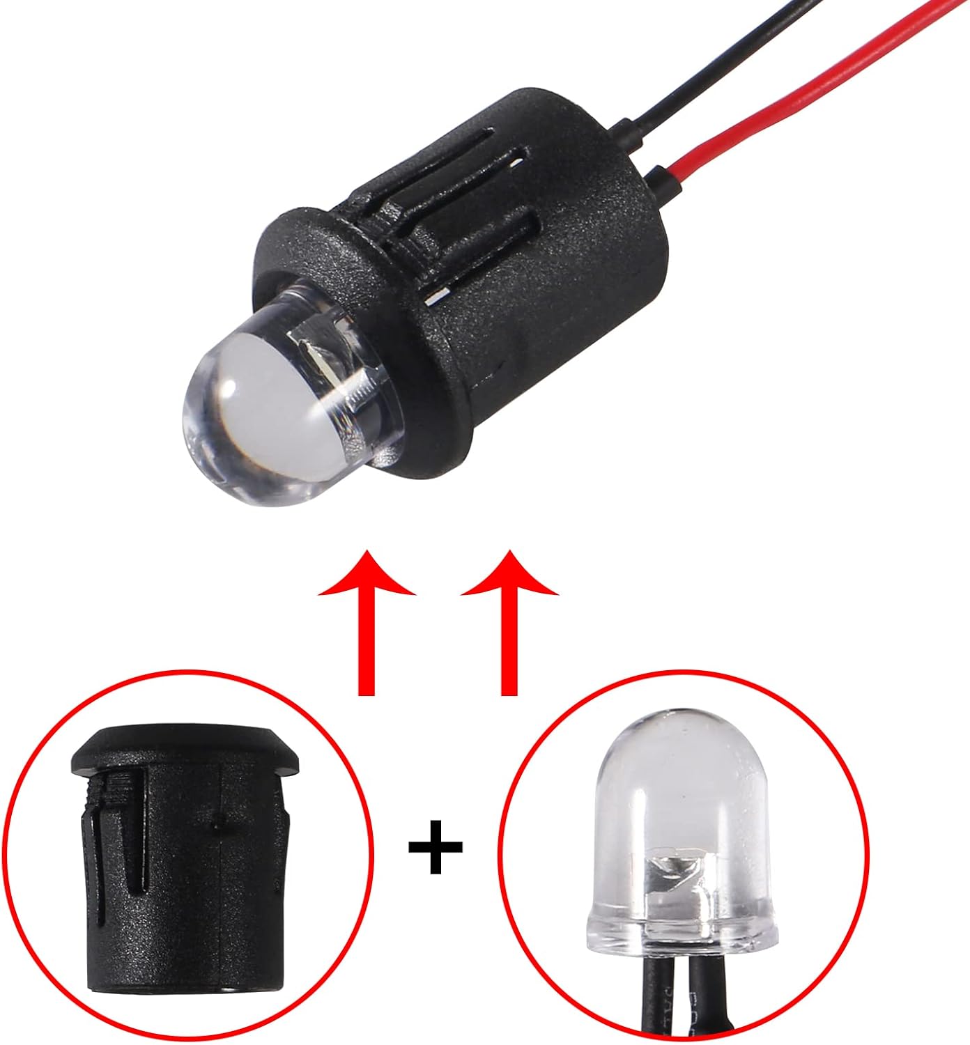 Paquete de 20 (10 blancos + 10 rojos) de 12 V RC para coche, diodos emisores de luz, faros delanteros, bombillas de 0.394 in, ultra brillante,