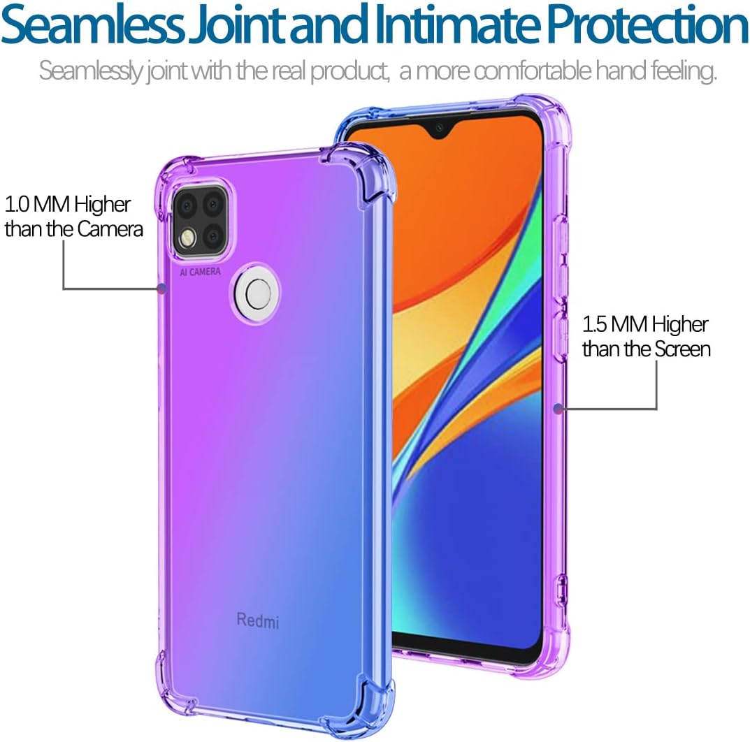 Funda para Redmi 9CPoco C3Redmi 10ARedmi 9 Activ Case, Crystal Clear Case Gradient Slim Anti Scratch TPU A prueba de golpes Funda protectora para