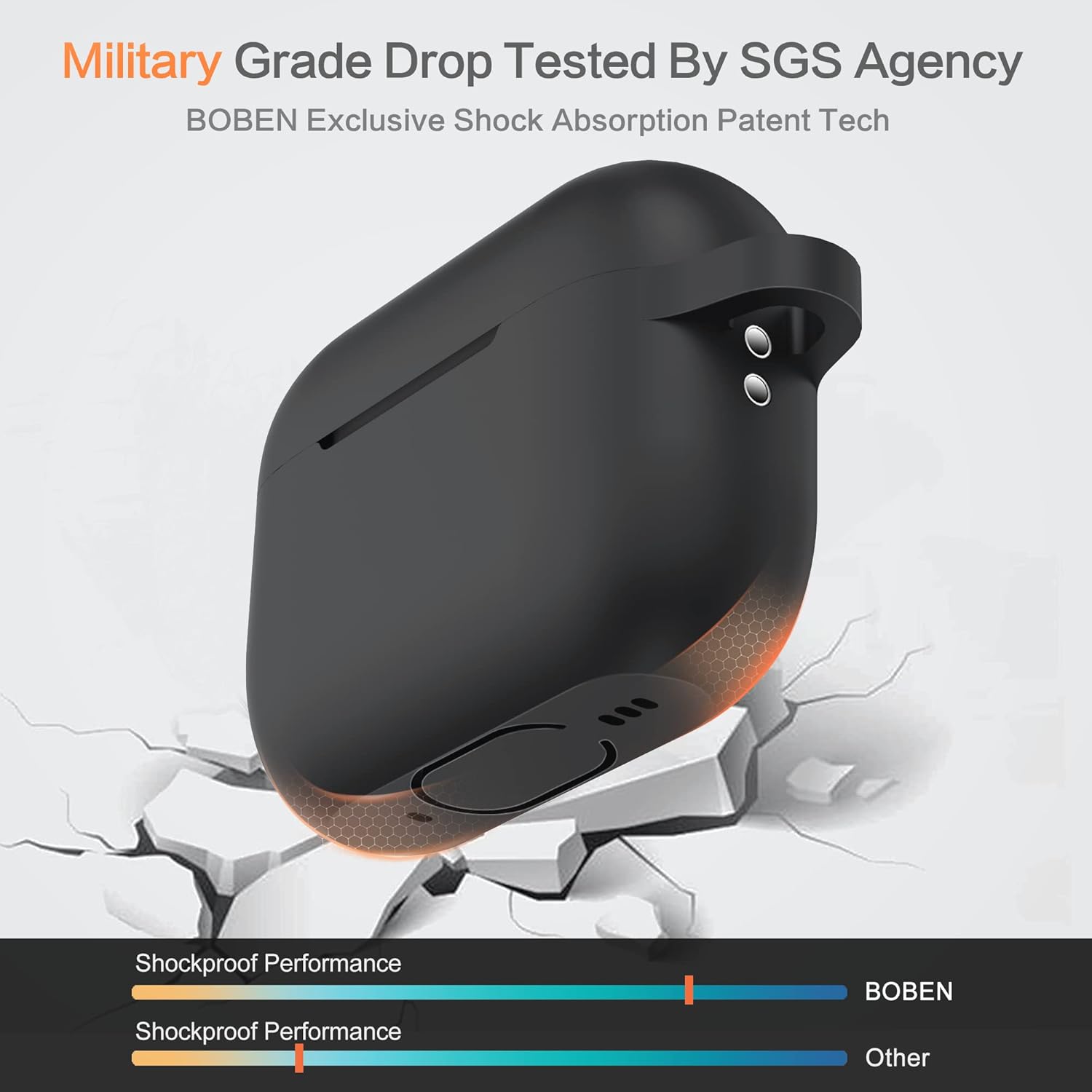 Funda para AirPods Pro de 2 generación 2022 de silicona con cordón y llavero carga inalámbrica y LED frontal visible (negro)