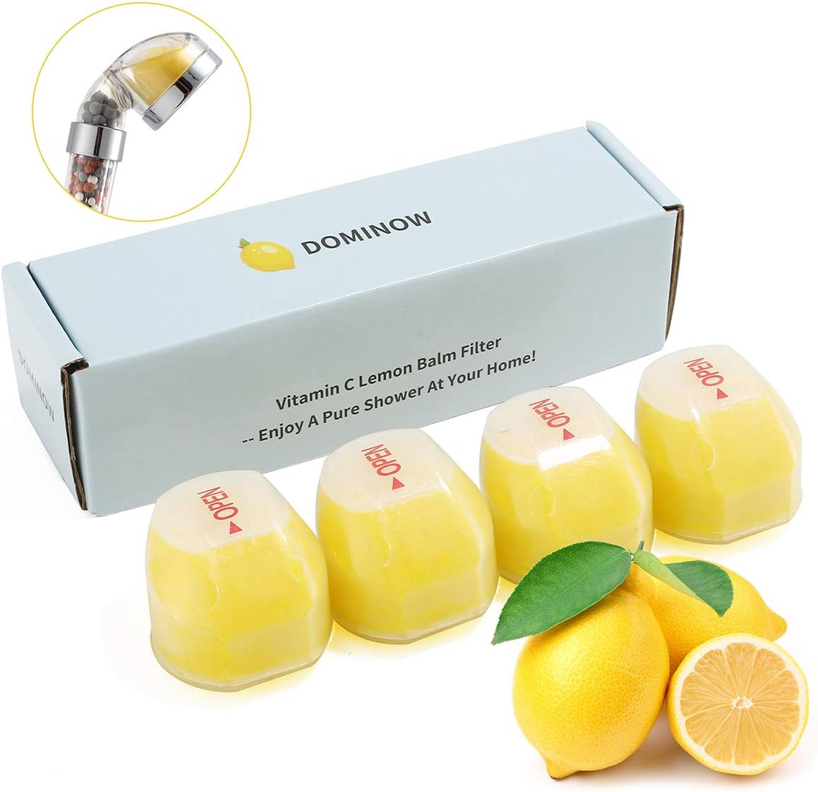 Juego de 4 filtros de repuesto para bálsamo de limón para cabezal de ducha con filtro de vitamina C, elimina el cloro, la cloramina y el fluoruro,