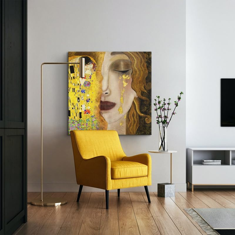 CanvasWAY – Lienzo de reproducción de collage de lágrimas doradas de Gustav Klimt The Kiss and Freya, arte de pared, cuadro clásico sobre lienzo de