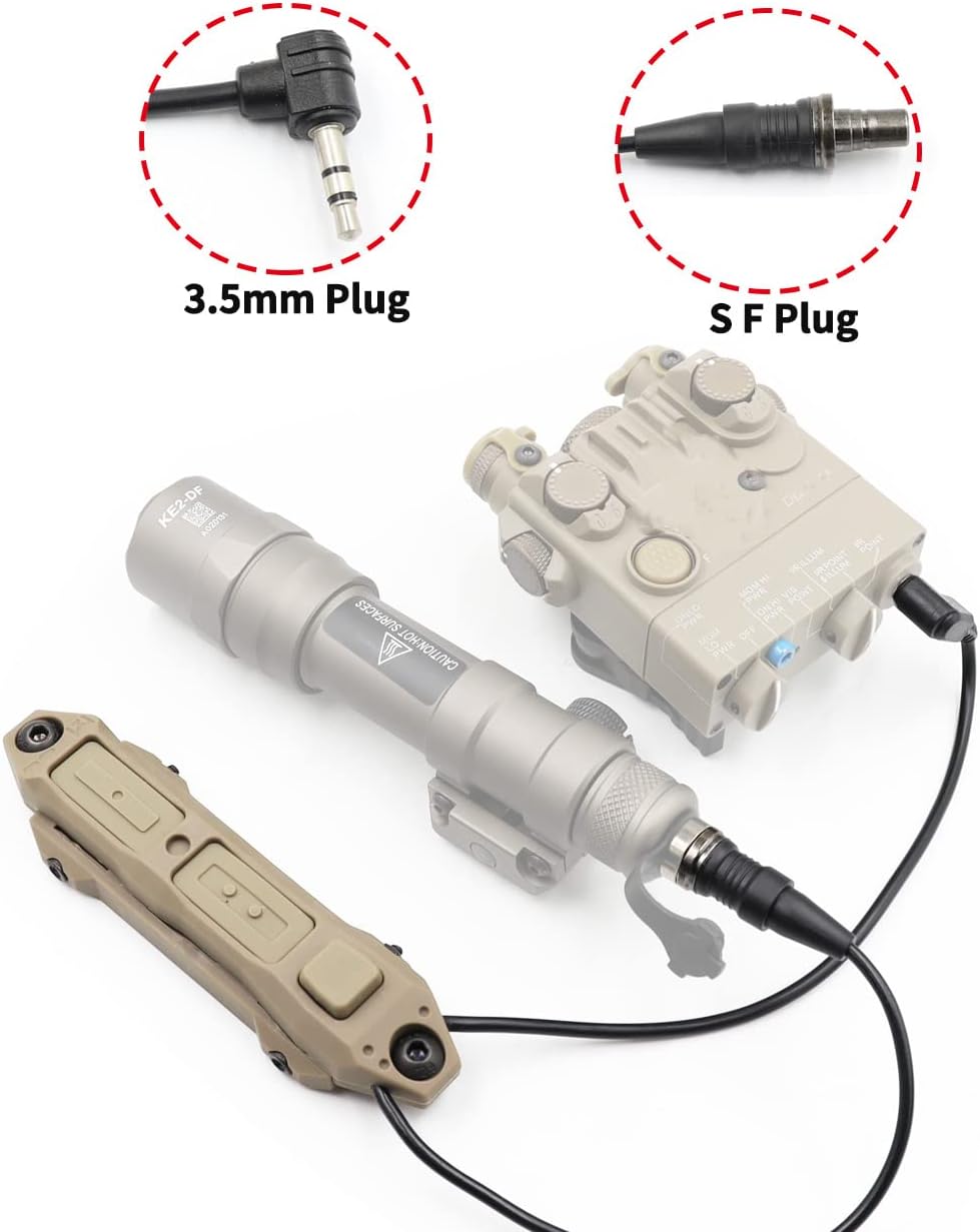 Conjunto de interruptor de presión de doble cinta para luces de armas de luz Scout y interruptor de presión remoto dual de enchufe láser (enchufe