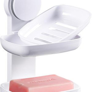 PEISAINOX Jabonera adhesiva para pared de ducha, jabonera adhesiva sin perforaciones para ducha, baño, bañera, cocina, montaje en pared, doble PEISAINOX Jabonera adhesiva para pared de ducha, jabonera adhesiva sin perforaciones para ducha, baño, bañera, cocina, montaje en pared, doble