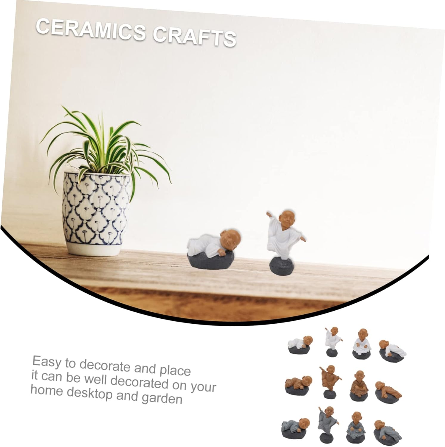 12 piezas de ornamento de paisaje de monje adornos en miniatura accesorios para tablero de instrumentos de automóvil, estatuas al aire libre, figura