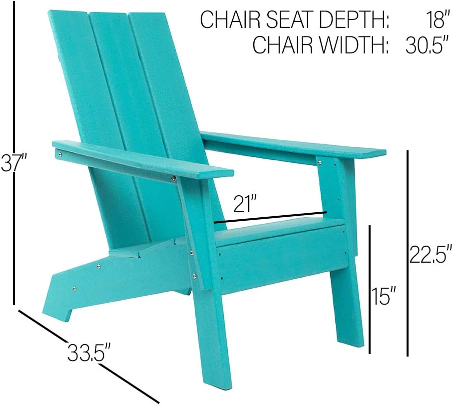 Silla Adirondack moderna, muebles de patio al aire libre de alta calidad para todo tipo de clima, asiento de 21 pulgadas de ancho, hasta 350 libras,