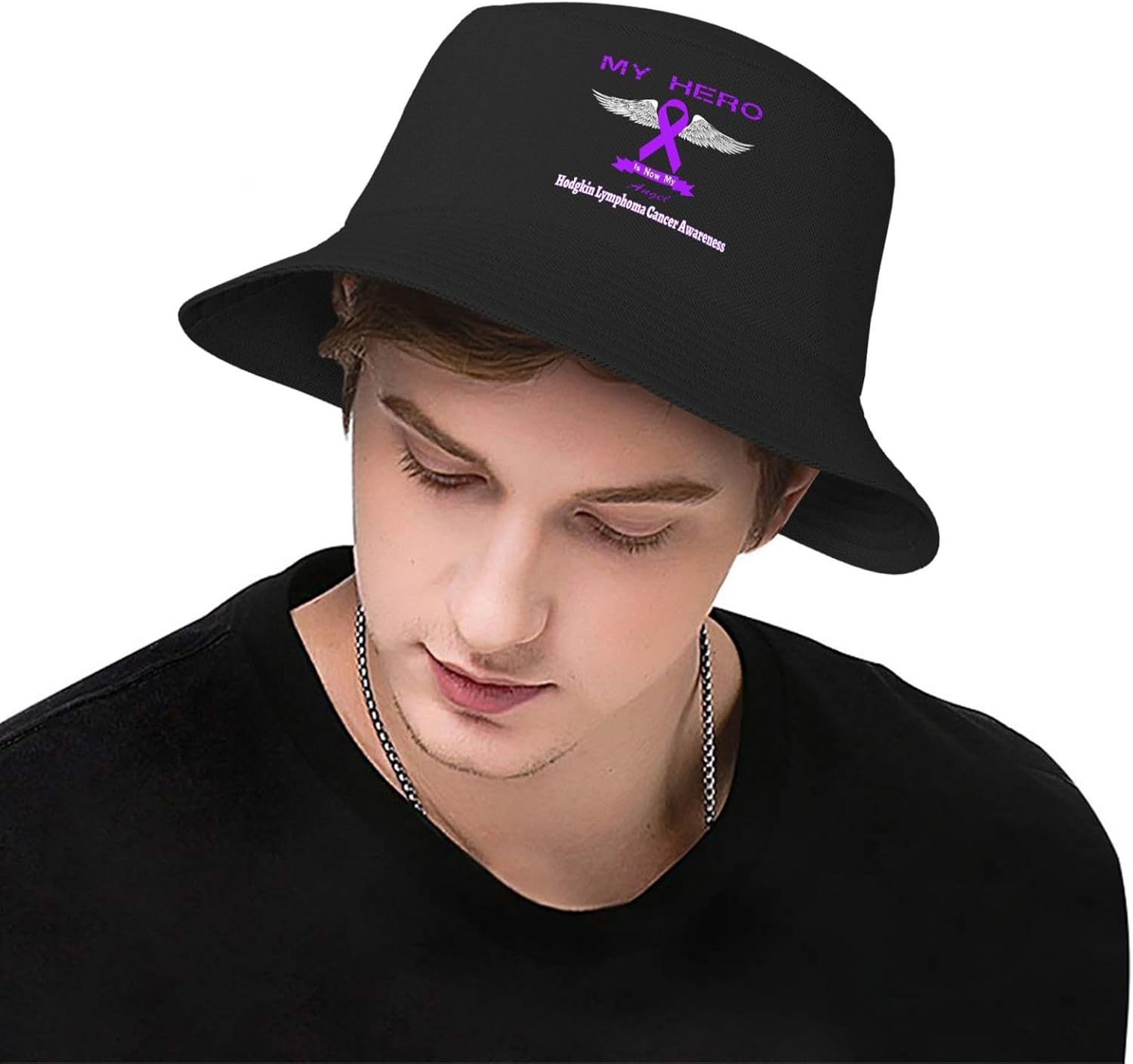 My Hero is Now My Angel Hodgkin – Sombreros de cubo de concienciación sobre el cáncer de linfoma de doble tejido para mujereshombres, sombrero de