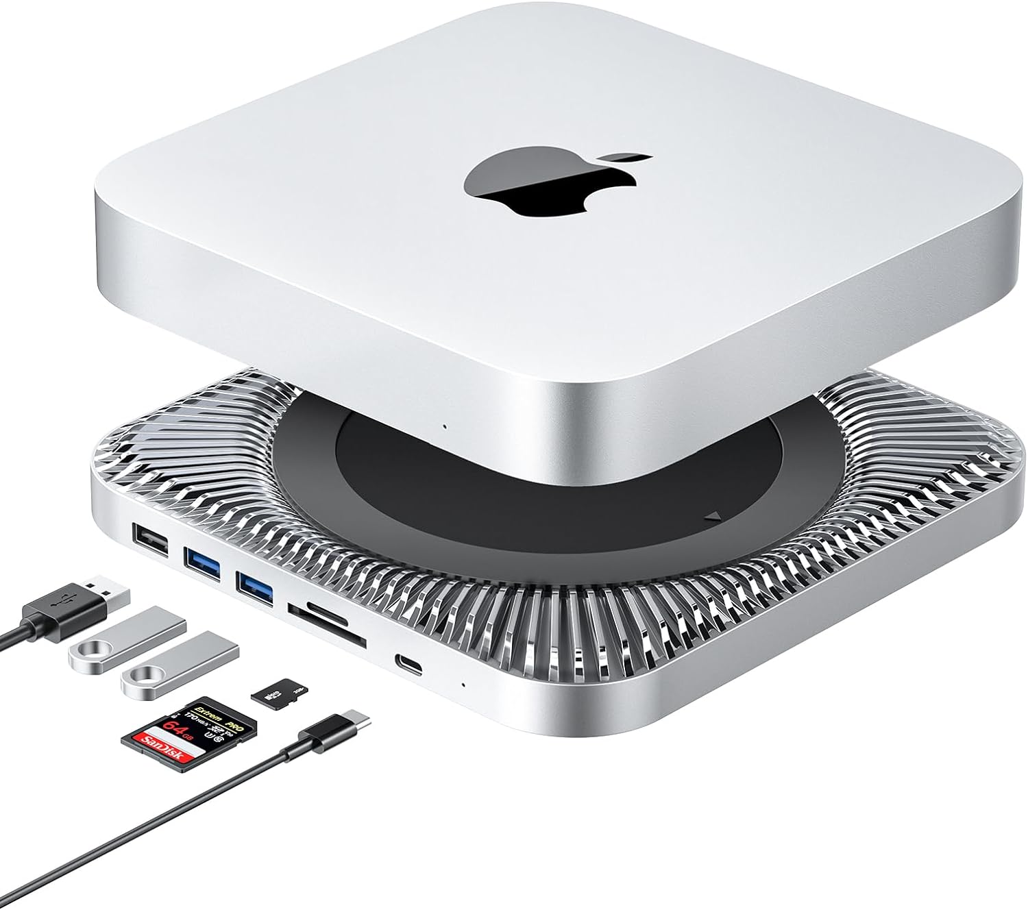 RayCue Mac Mini Hub y soporte tipo C con carcasa SSD, soporte para Mac Mini, compatible con SSD SATA de 2.5 pulgadas, puerto de datos USB-C, puerto