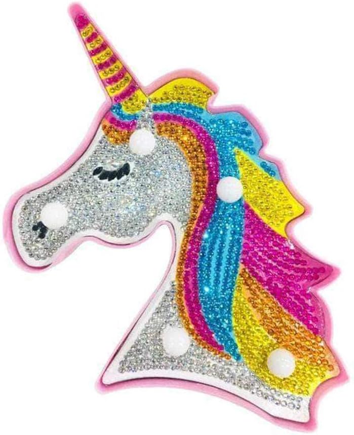 YOBEYI Pintura de diamante unicornio con luces LED, bricolaje con forma especial, taladro completo, cristal de dibujo, lámpara de noche para