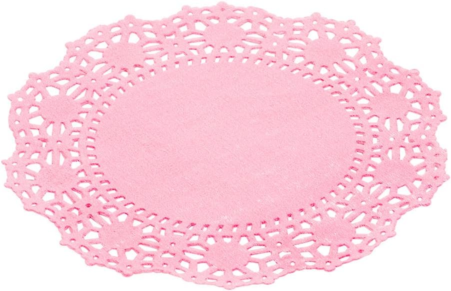 Restaurantware Pastry Tek 4 x 4 Inch Lace Doilies 100 Decorative Tableware Placemats – Disposable Round Pink Paper Table Doilies For Birthdays Or