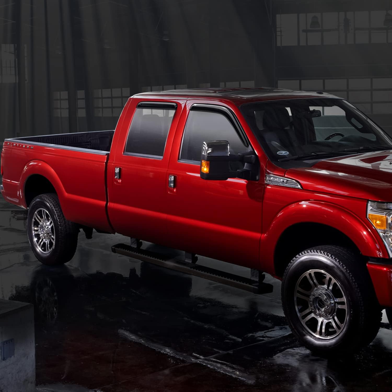 Voron Glass Protectores de lluvia extra duraderos con cinta adhesiva para camiones Ford F250 a F550 Super Duty 1999-2016 SuperCrew, deflectores de