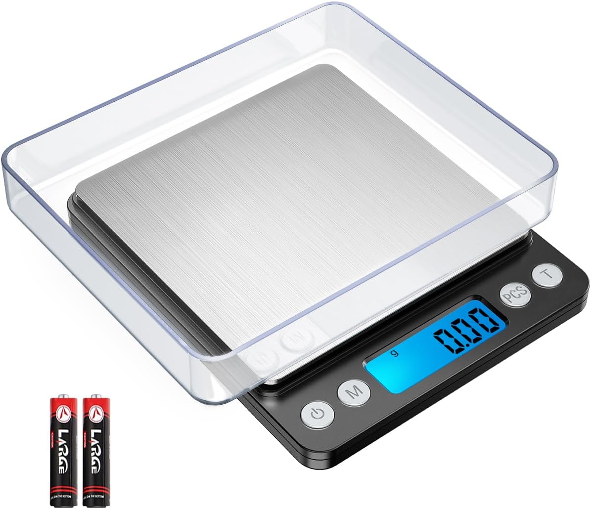 Báscula digital de cocina, 17.64 oz0.00 oz, báscula de joyería de bolsillo con pantalla LCD retroiluminada, 6 unidades de apagado automático de tara