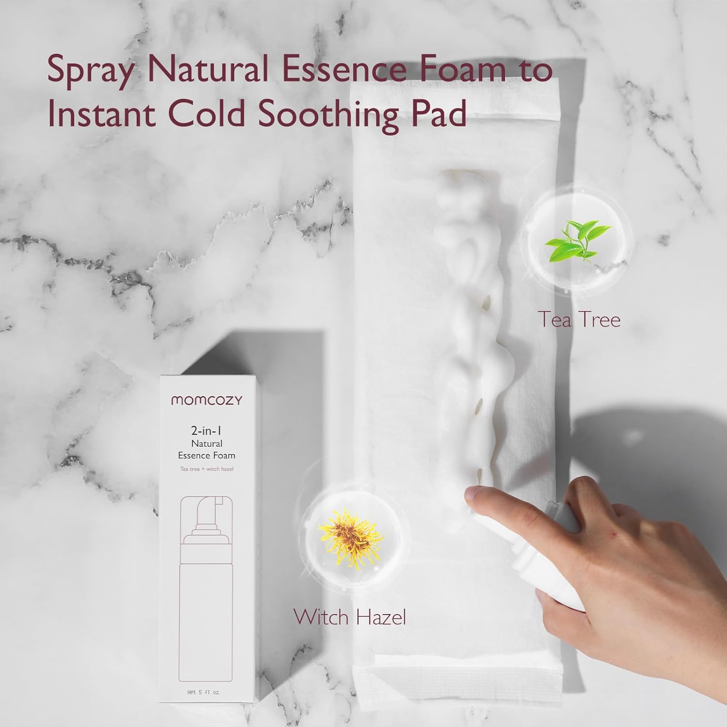 Momcozy Espuma refrescante de esencia natural posparto, 2 en 1, árbol de té de hamamelis, espuma de tacto suave para maternidad, mujeres, madres,
