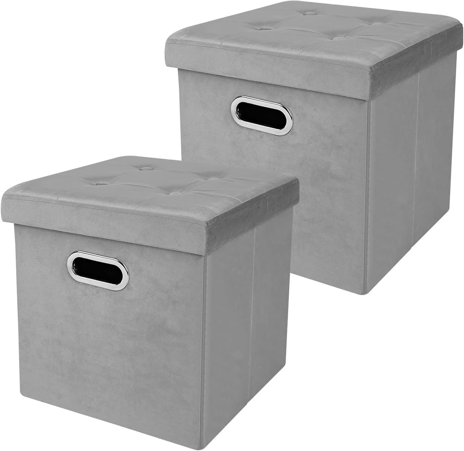 Cubo otomano de almacenamiento, otomana de terciopelo con botones de almacenamiento, otomana cuadrada plegable con bandeja, almacenamiento otomano