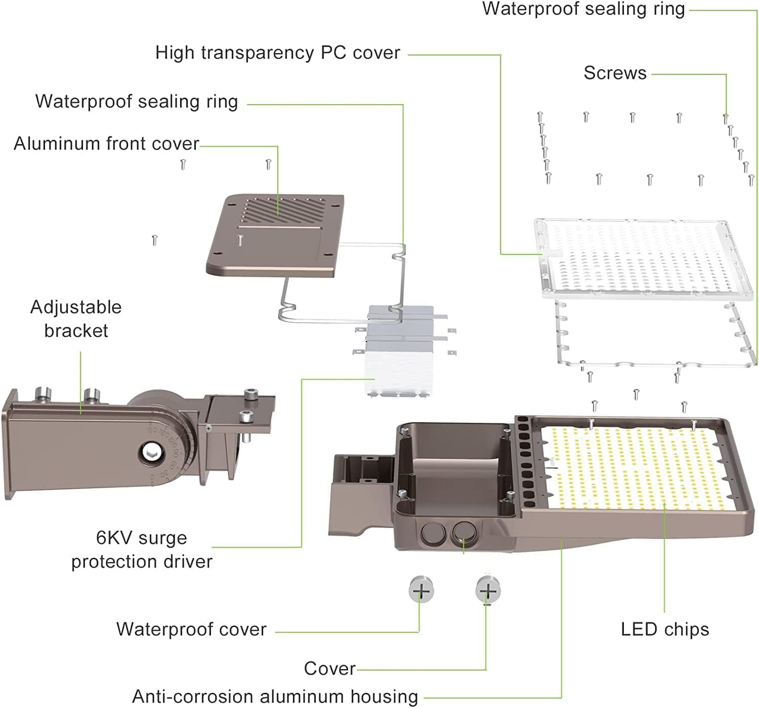 Luz LED de estacionamiento de 480 V 150 W, 22500LM LED comercial Shoebox Pole Lights Slip Fit Mount Flood Lights 5000K IP65 Área al aire libre Sport