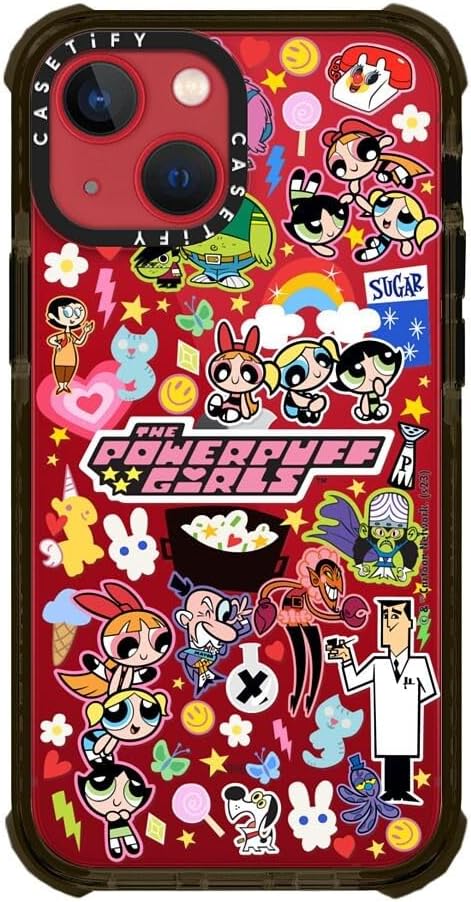 CASETiFY Funda Ultra Impact para iPhone 13 Mini Co-Lab  protección contra caídas de 9.8 pies  The Powerpuff Girls Stickermania – Negro transparente