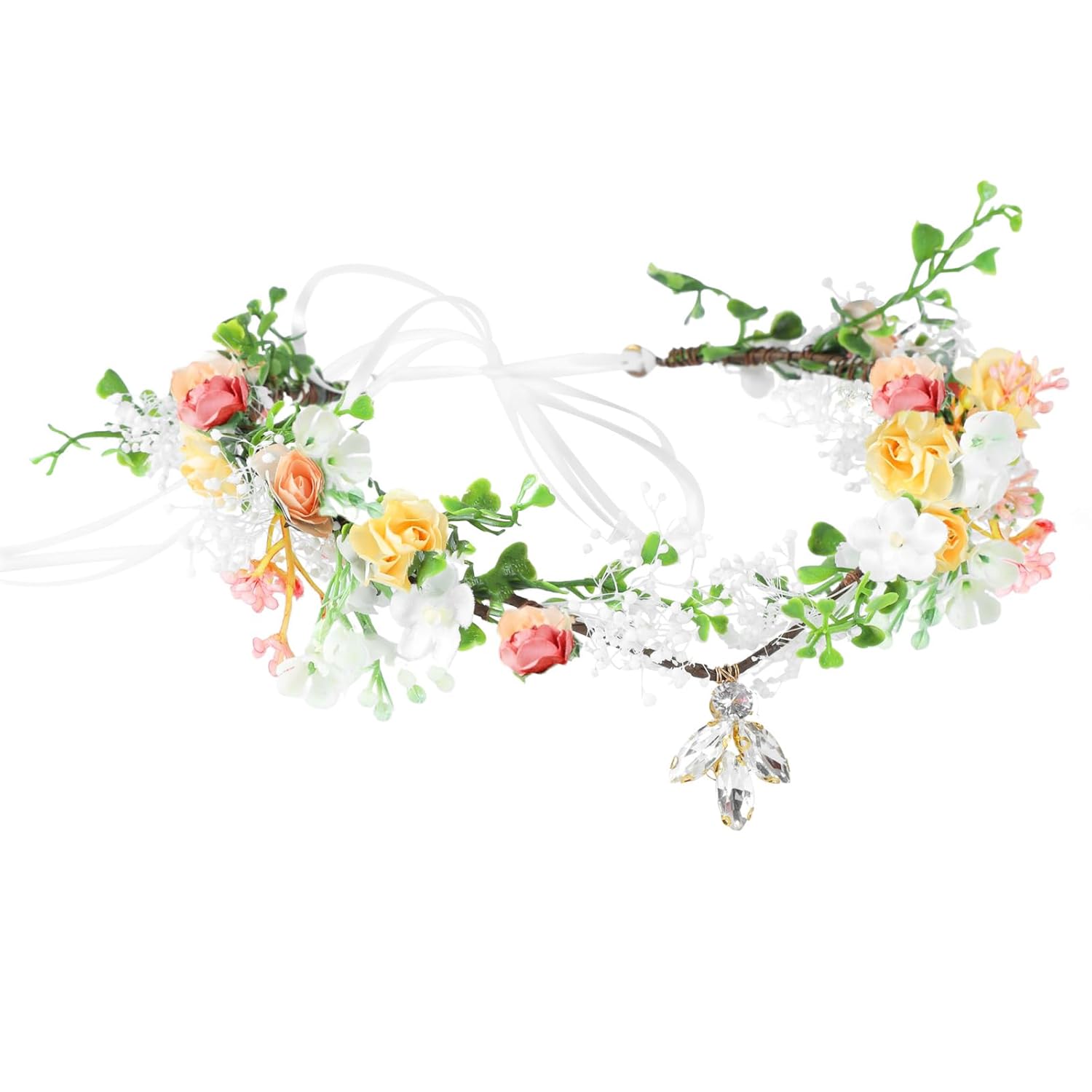 Goledwedy Corona de flor de hada, tocado de elfo para mujeres y reinas, accesorios de disfraz de hada, diadema de hada, diadema de novia con cristal