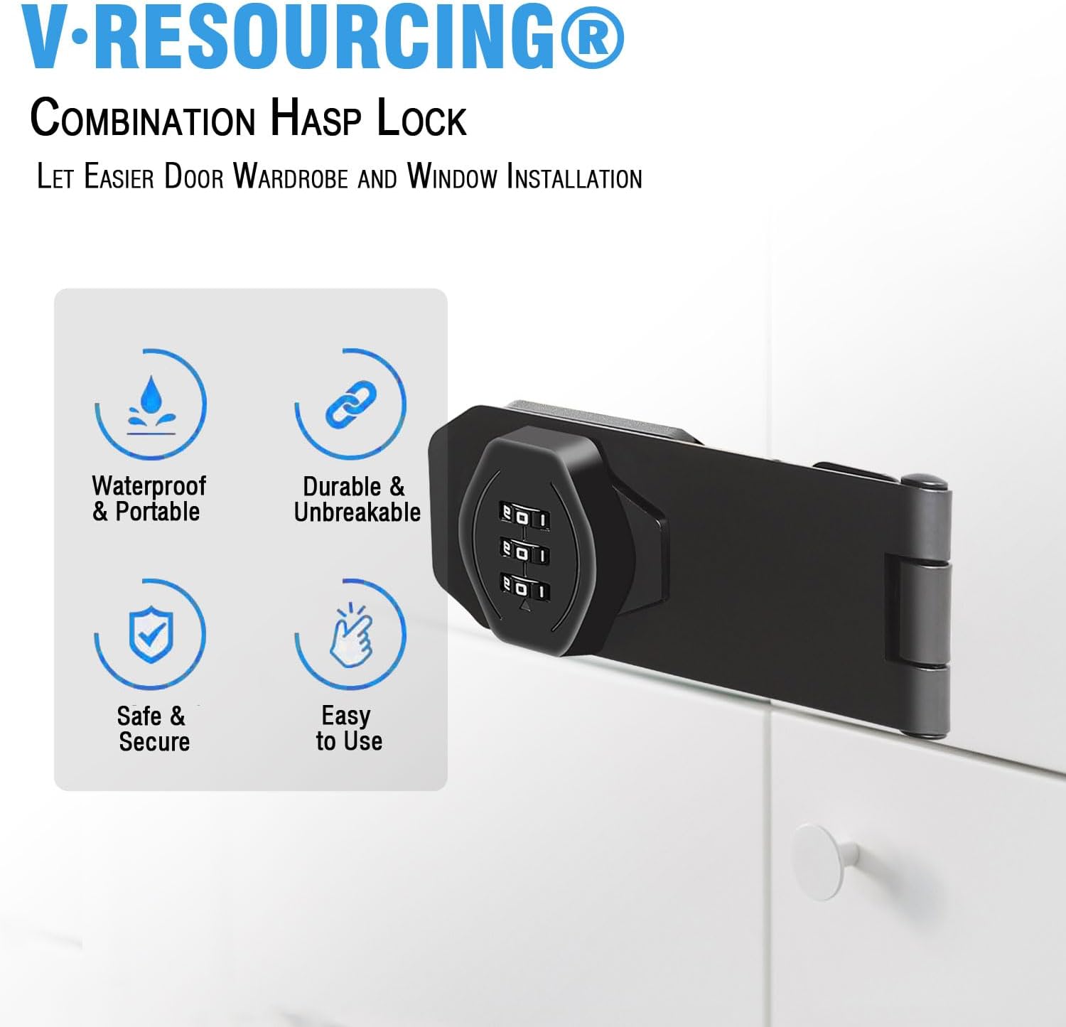 VRESOURCING – Cerradura de combinación de gabinete sin llave, cerradura de combinación de 3 dígitos, cerradura de cerrojo, cerradura de seguridad