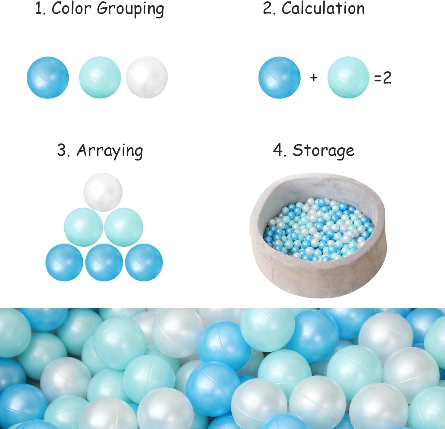 ZLEVEAYN 100 bolas para bolas, a prueba de aplastamiento, colores perlas, sin BPA, no tóxico, bolas de juego de plástico para bebés, niños,