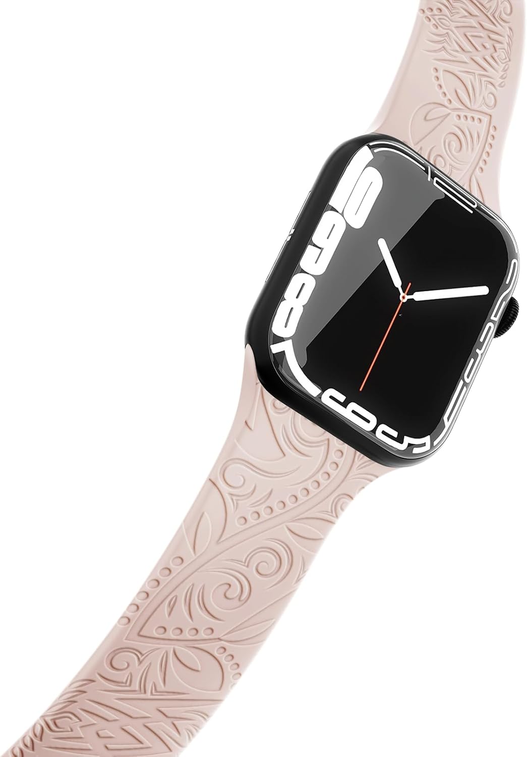 Halloween Engraved Band Compatible with Apple Watch Band 38mm 40mm 41mm 42mm 44mm 45mm 49mm for Women Men, Floral Design Soft Silicone Strap for