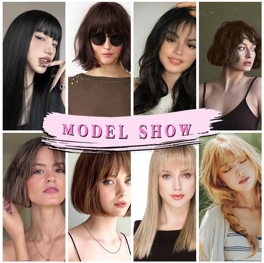 YONGYI Wispy Bangs – Extensiones de cabello con clip de una pieza con clip, extensiones de cabello humano 100% real, flequillo curvado para uso