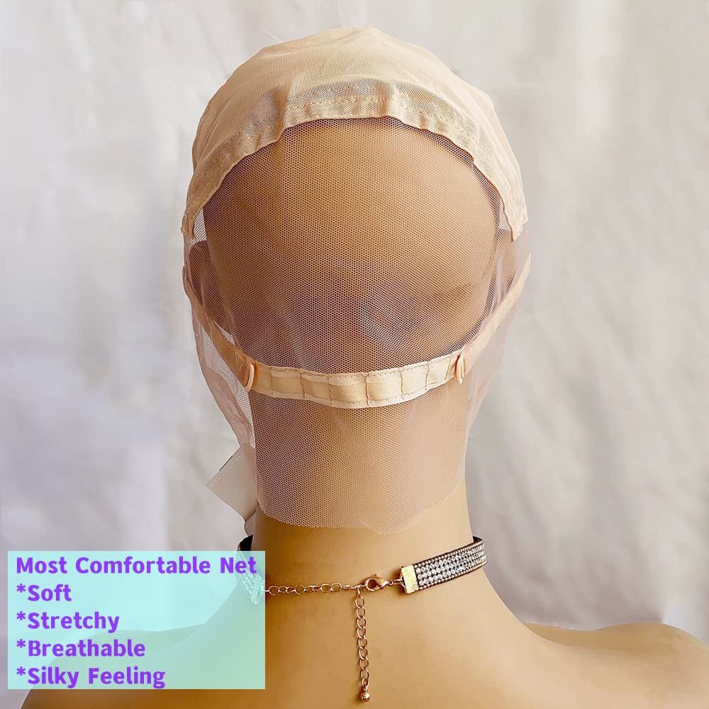 FENJUN HAIR Gorras de peluca de encaje completo para hacer pelucas con correas ajustables, color de encaje transparente suizo y tamaño mediano, sin
