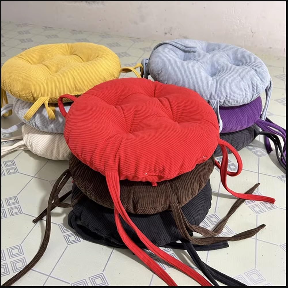 Cojín de asiento redondo de pana gruesa con lazos, antideslizante y súper suave, para cocina, taburete de bar, comedor, 11.8 pulgadas, 13 pulgadas,