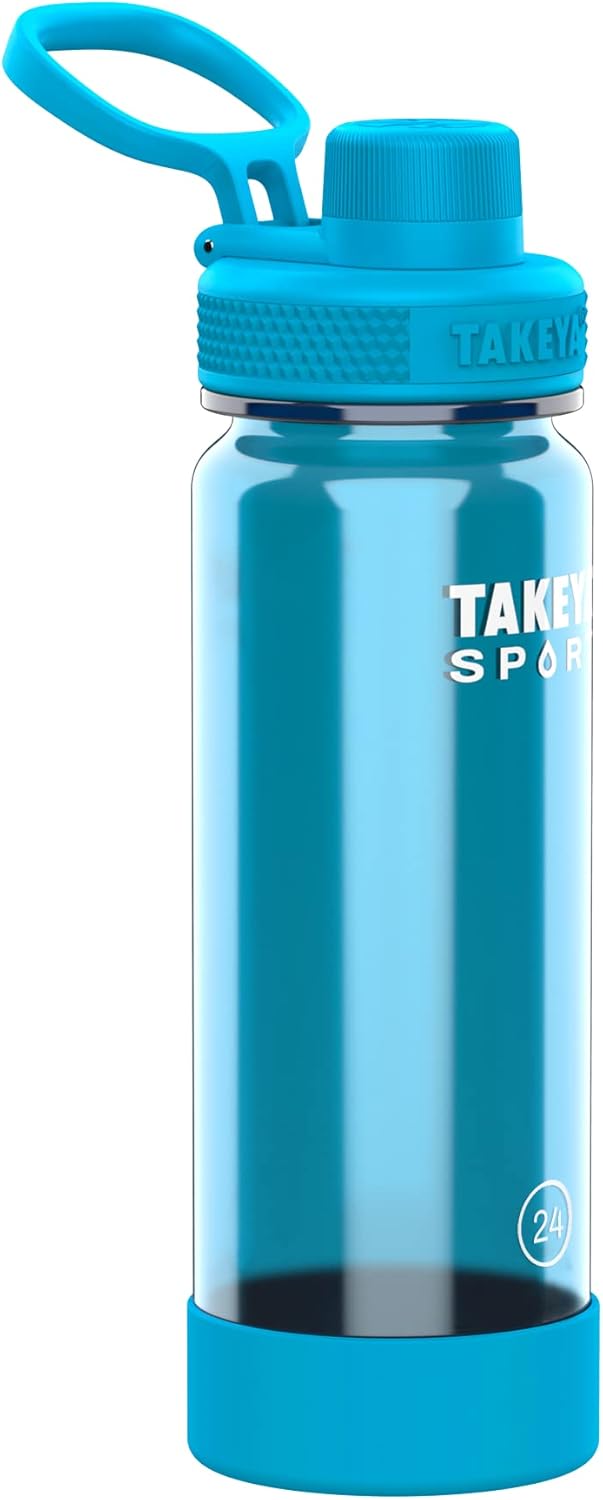 Takeya Botella de agua deportiva de plástico Tritan de 24 onzas con tapa de boquilla, calidad premium, sin BPA, azul campeonato