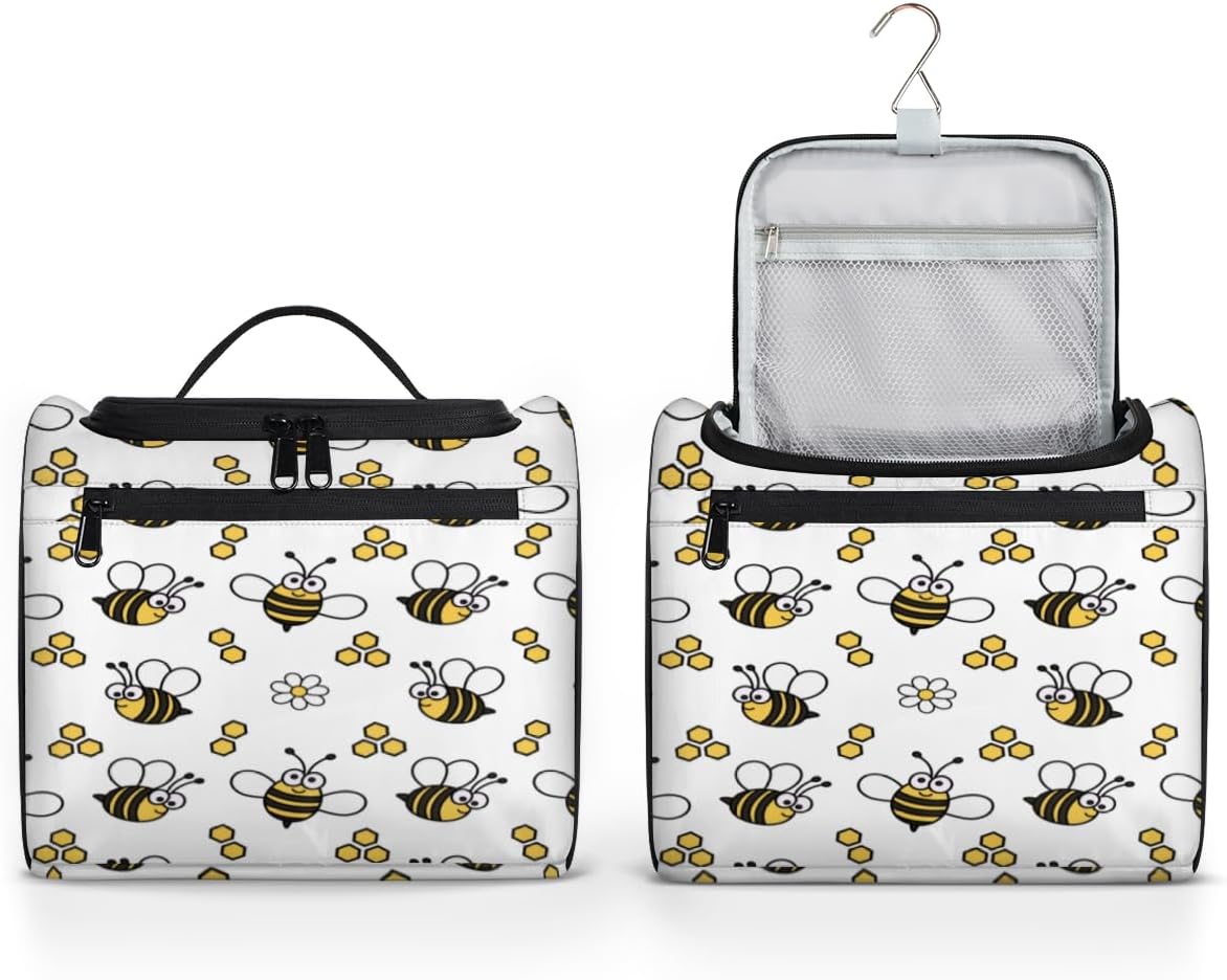 Lovely Bees Neceser para mujer, organizador de maquillaje de viaje con gancho para colgar, bolsas de cosméticos de viaje para accesorios de aseo