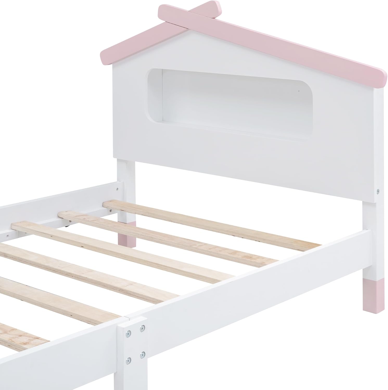 Cama de plataforma individual con luces LED, cama individual de madera para niños con cabecera en forma de casa, marco de cama de casa de tamaño