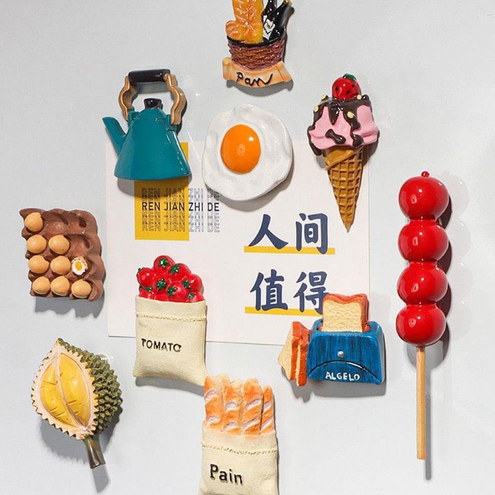 Imán de nevera de alimentos de simulación 3D, imán creativo de pizarra blanca, huevo de resina, heladopan, decoración del hogar, accesorios de