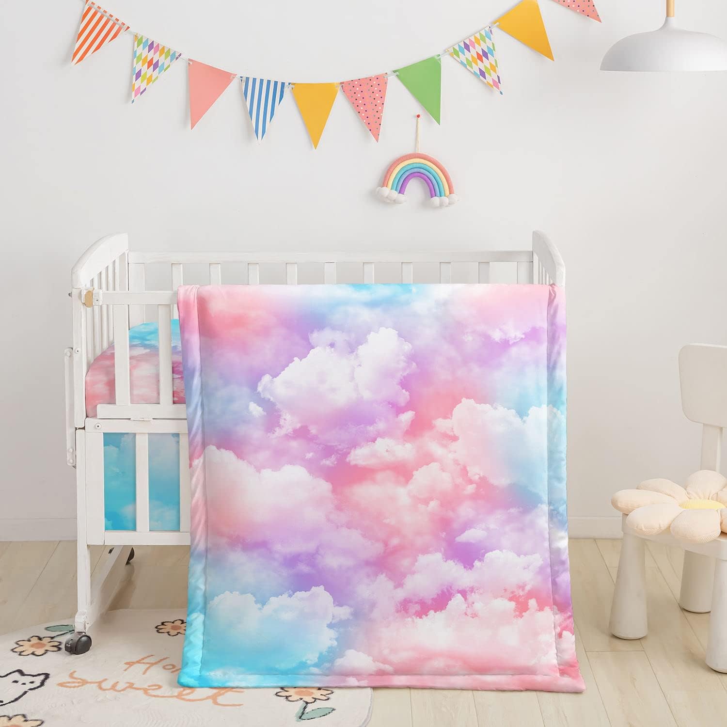 Datura home Juego de ropa de cama para cuna, 3 piezas de ropa de cama para cuna con edredón, sábana de cuna y falda de cuna, ropa de cama de