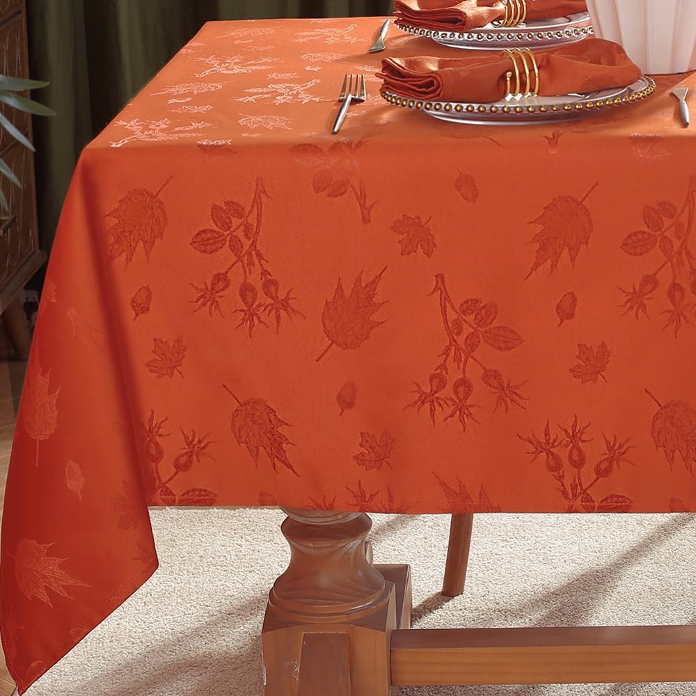 MATIRUG Mantel rectangular de Acción de Gracias de 52 x 70 pulgadas, a prueba de derrames, sin arrugas, mantel de otoño de jacquard para vacaciones